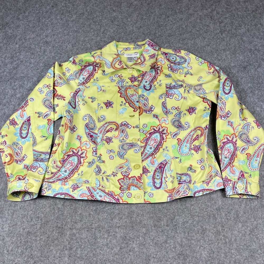 Coldwater‎ Creek Jacket Womens Size Lg Multicolor Paisley Print Cotton Stretch